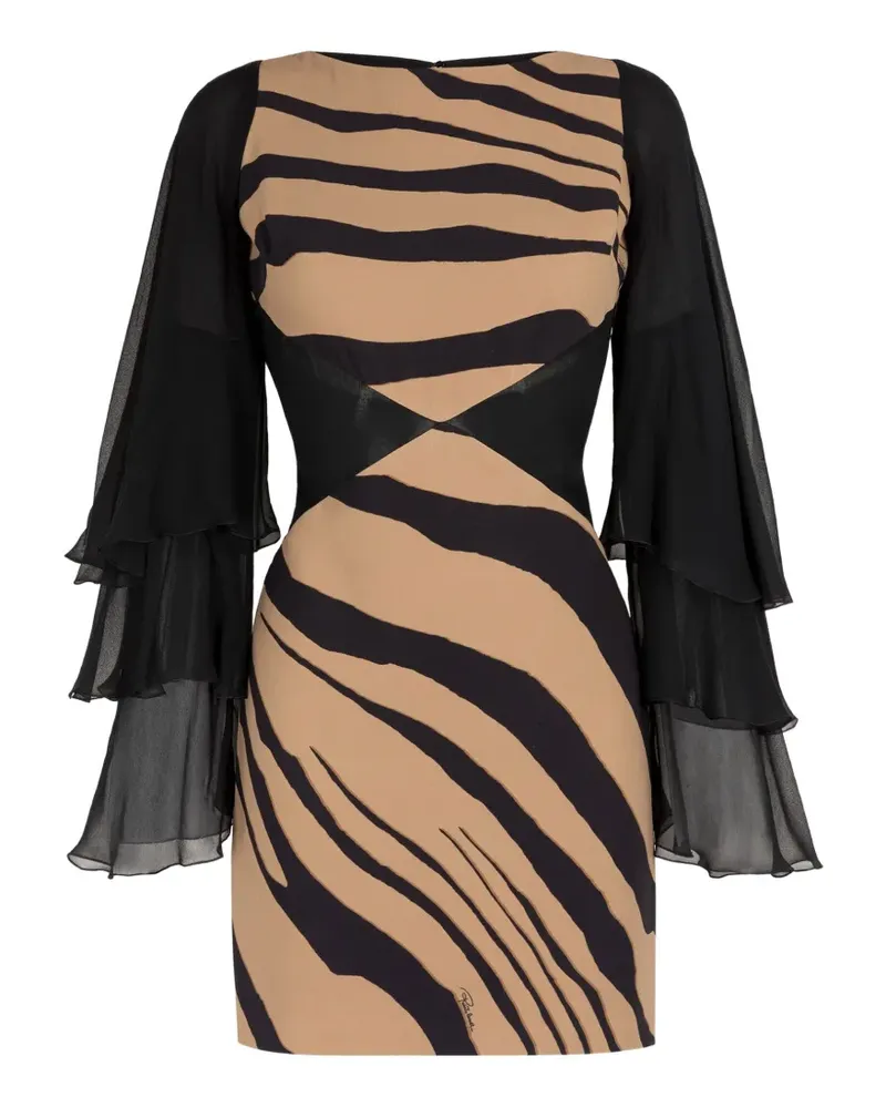 Roberto Cavalli tiger-print tiered-sleeve dress - Schwarz Schwarz