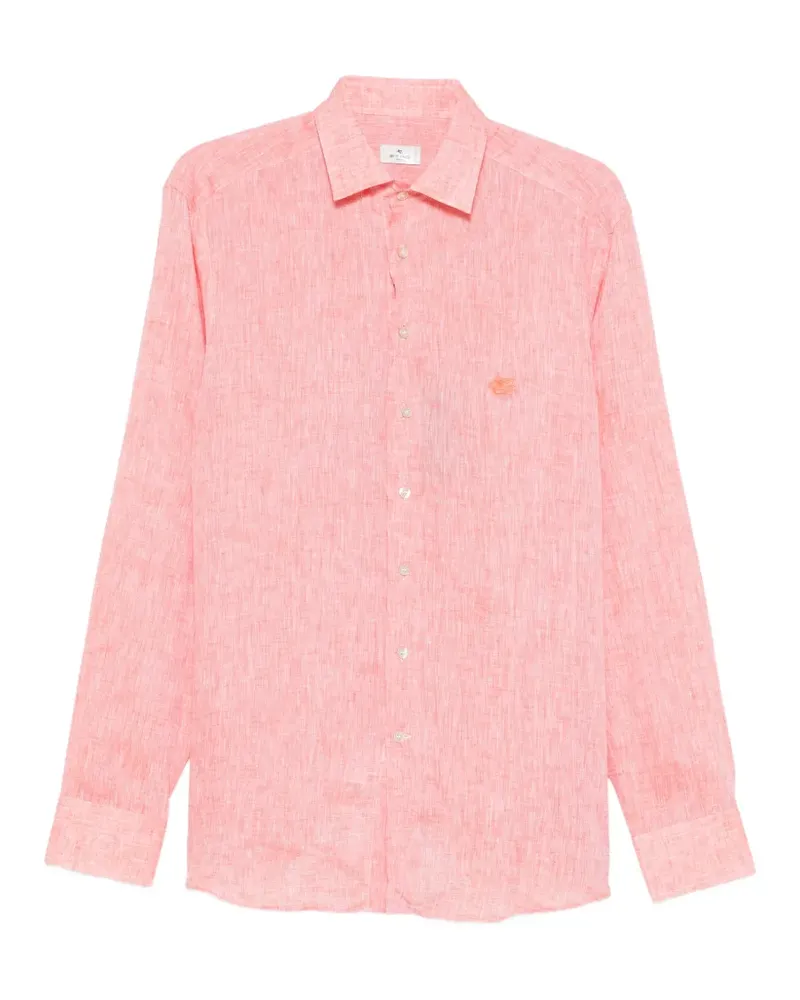 Etro Pegaso-embroidered slub-texture shirt - Orange Orange