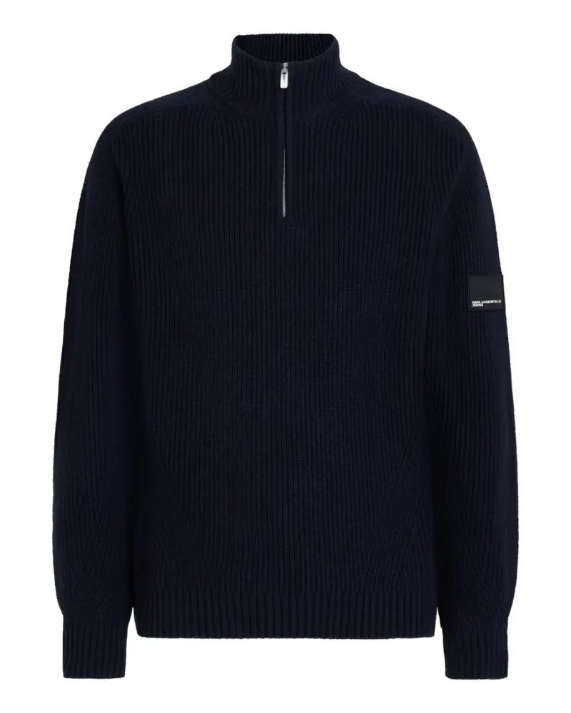 Karl Lagerfeld Gerippter Pullover mit kurzem Reißverschluss - Blau Blau