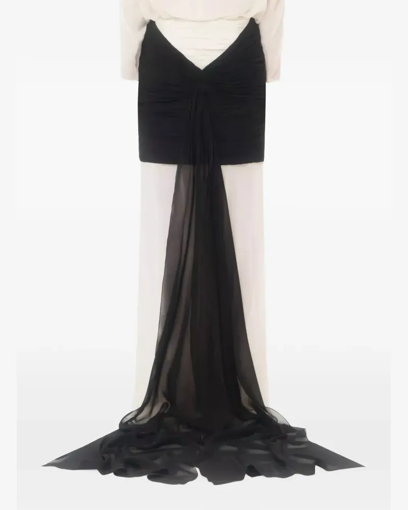Valentino Garavani long dress in light georgette with feathers - Nude Nude