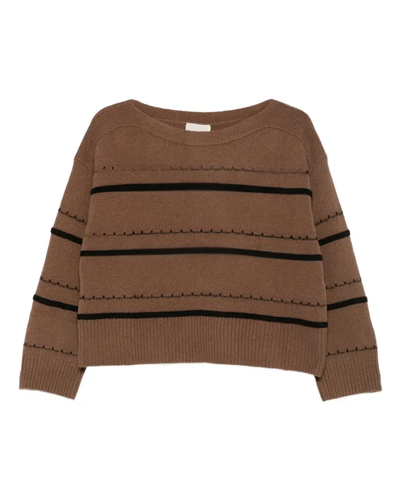 Pennyblack Pullover mit Querstreifen und U-Boot-Ausschnitt - Braun Braun