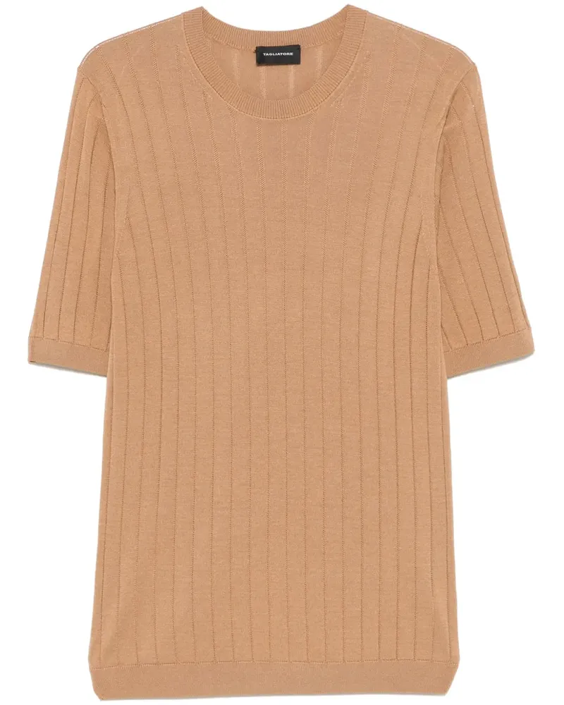 Tagliatore T-Shirt aus geripptem Strick - Braun Braun