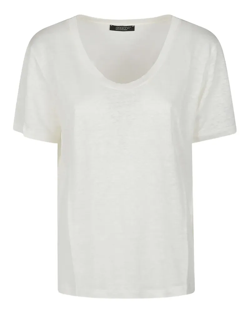 ARAGONA Leinen-T-Shirt mit U-Ausschnitt - Weiß Weiß