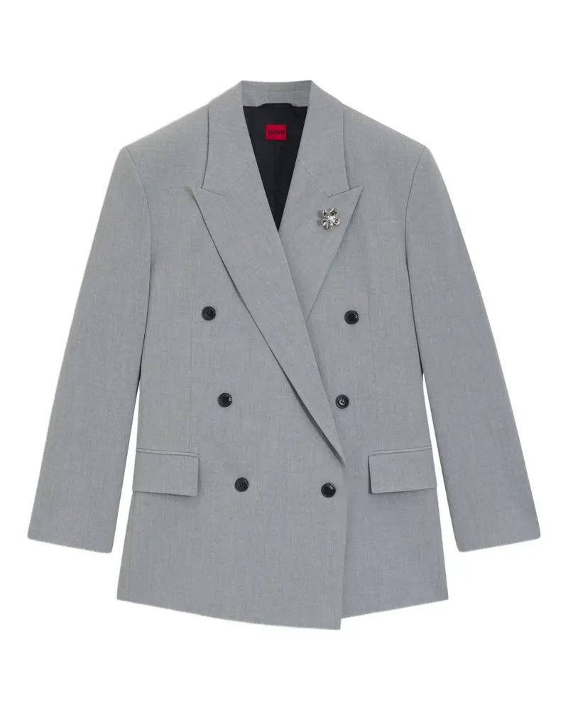 HUGO BOSS Doppelreihiger Blazer mit Blumenbrosche - Grau Grau