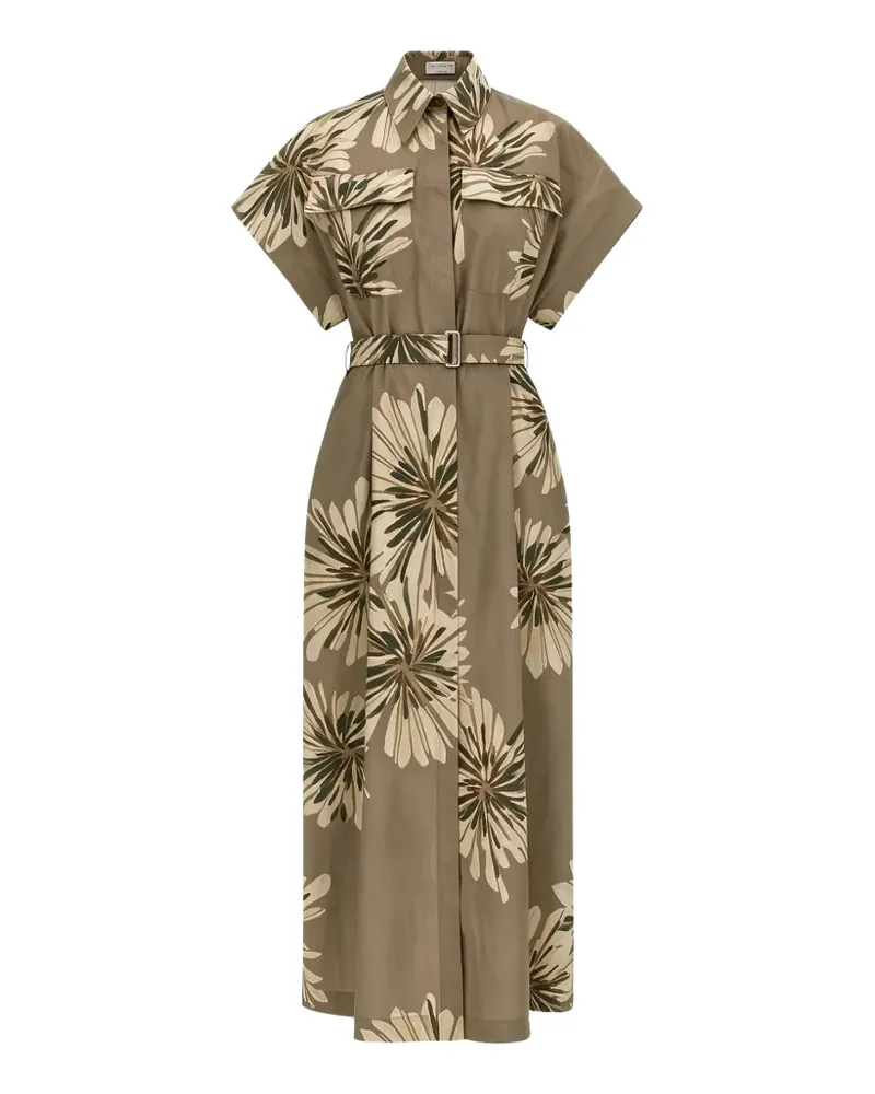 Brunello Cucinelli floral-print belted midi shirt dress - Grün Grün