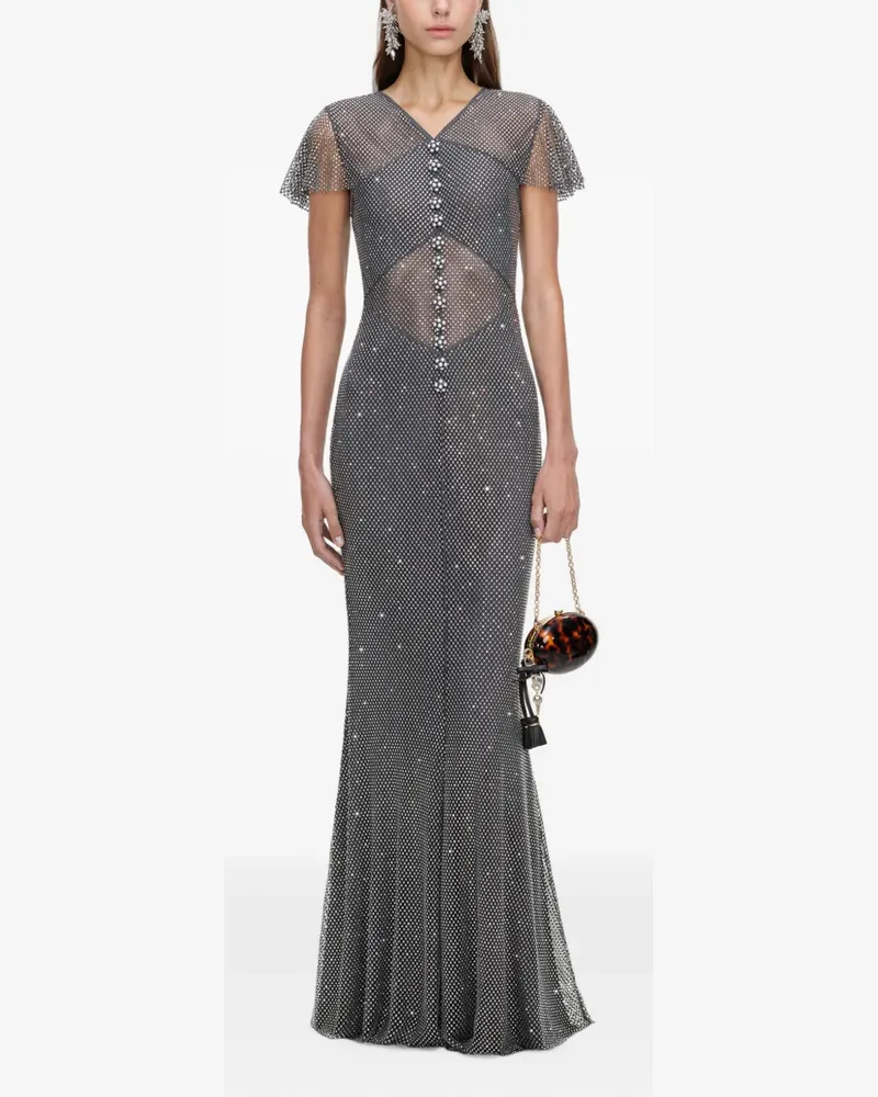 Self-Portrait Maxikleid aus Mesh mit Strass - Grau Grau