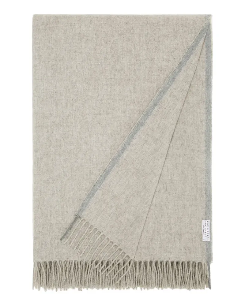 Brunello Cucinelli selvedge fringe cashmere soft furnishing - Nude Nude