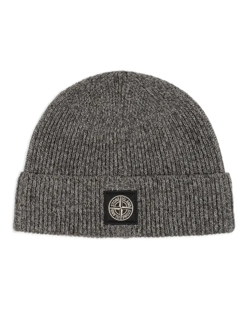 Stone Island Gerippte Beanie mit Logo-Patch - Grau Grau