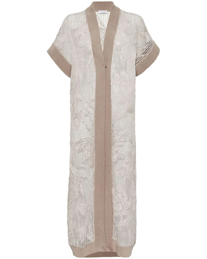 Brunello Cucinelli Langer Cardigan mit Magnolien-Stickerei - Nude Nude