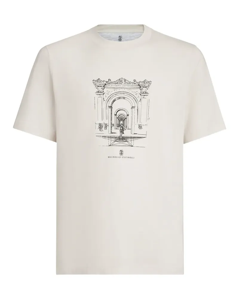 Brunello Cucinelli T-Shirt mit Rundhalsausschnitt und Print - Nude Nude