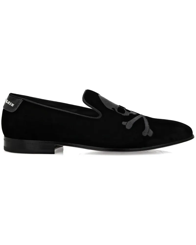 Philipp Plein Loafer aus Samt mit Totenkopf-Stickerei 20mm - Schwarz Schwarz