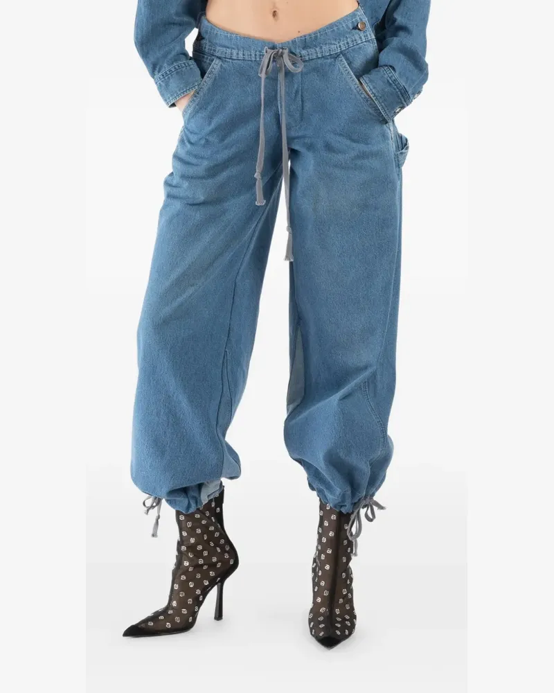 Greg Lauren drawstring wide-leg trousers - Blau Blau