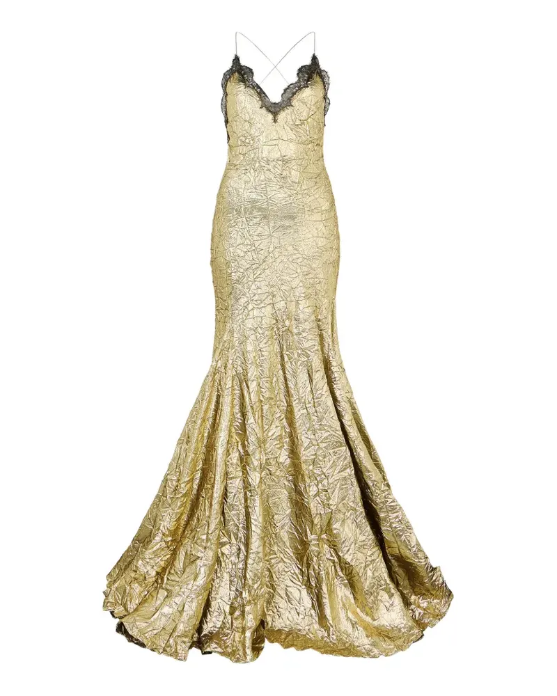 Roberto Cavalli craquelé lace maxi dress - Gold Gold