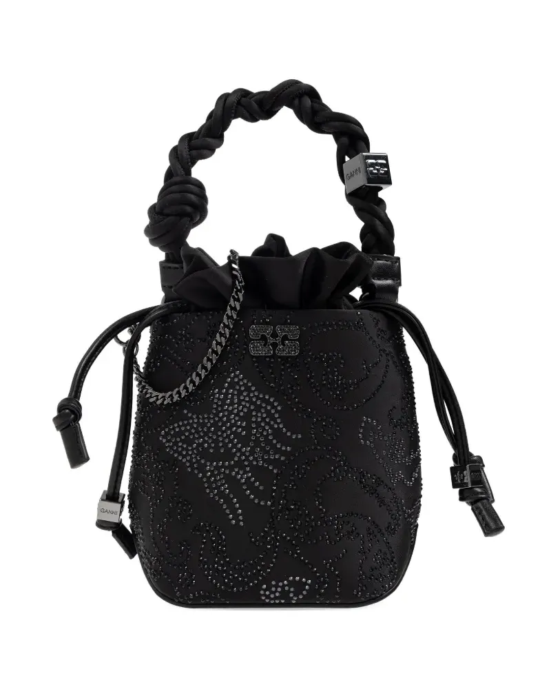 Ganni Kristallverzierte Bou Beuteltasche mit Flechtgriff - Schwarz Schwarz
