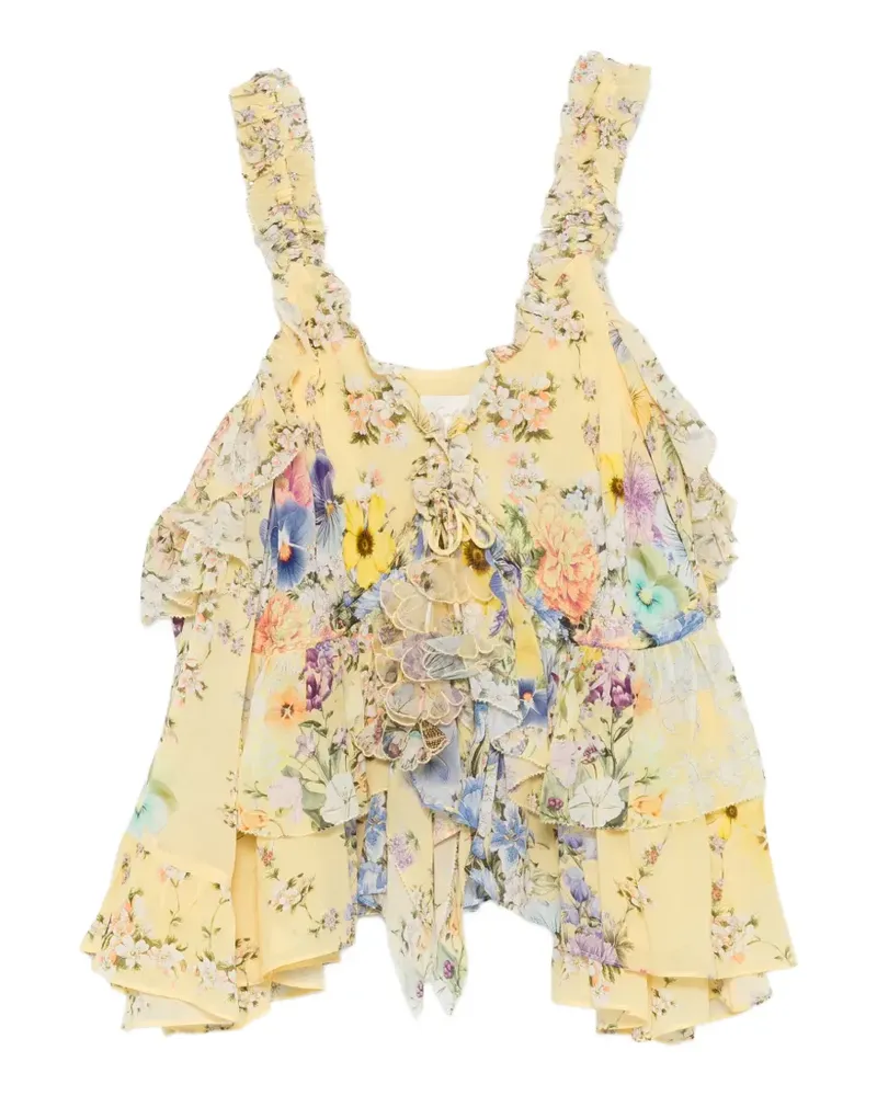 Camilla Gerüschtes Oberteil mit Blumenmuster - Gelb Gelb