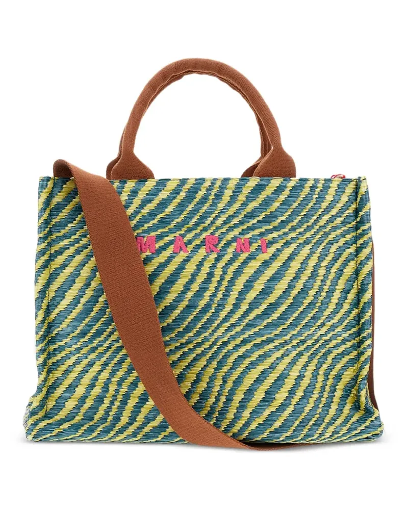 Marni Kleiner Tote Bag mit Logo - Grün Grün