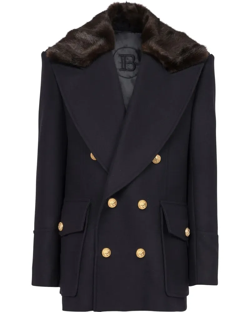 Balmain Doppelreihiger Kurzmantel - Blau Blau