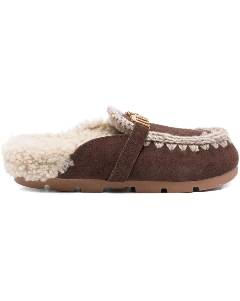 Mou Shearling-Mules mit Logo - Braun Braun