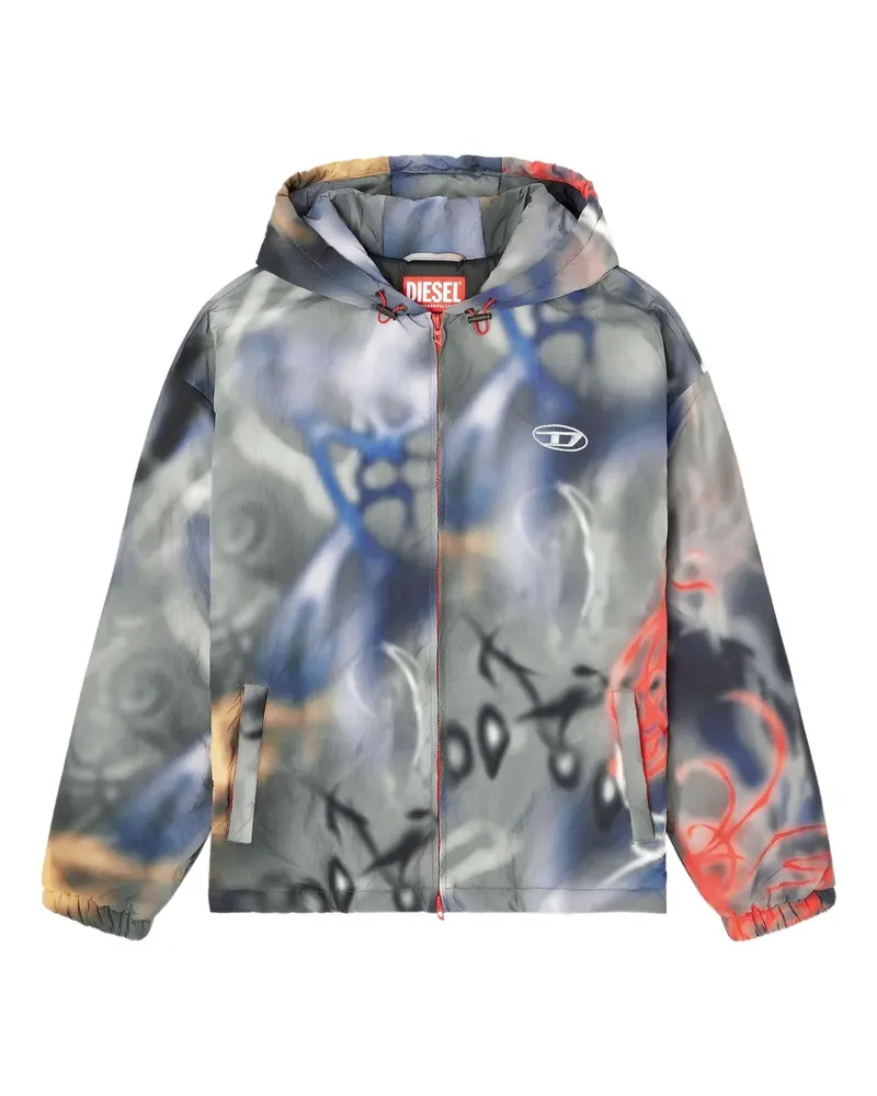 Diesel J-MIRR Kapuzenjacke mit Graffiti-Print - Grau Grau