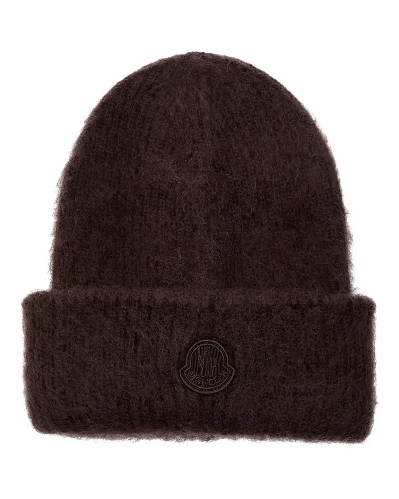 Moncler logo-patch beanie hat - Braun Braun