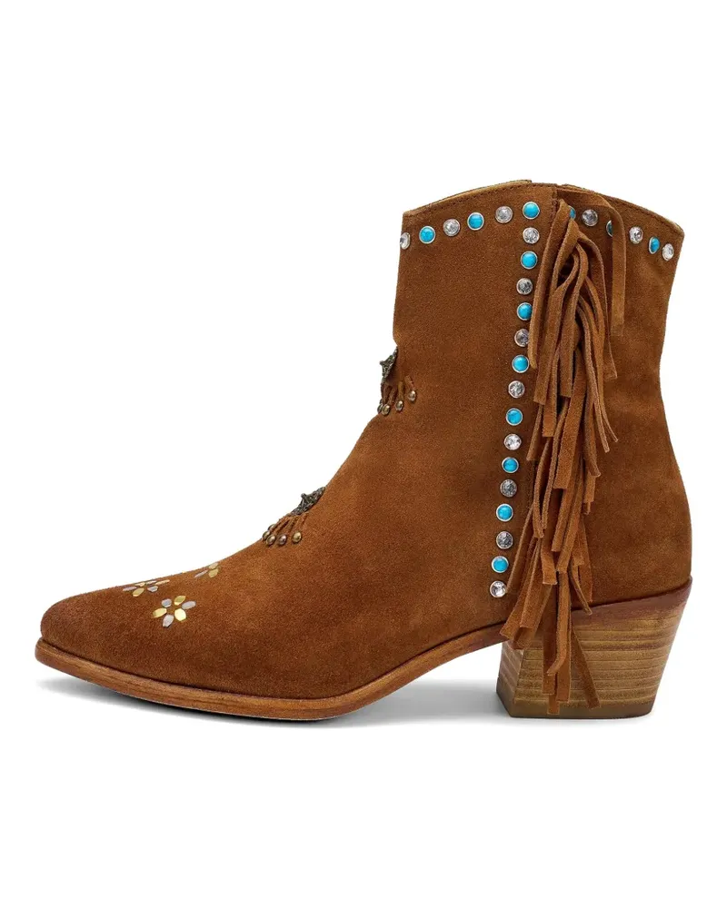 FRAU fringed-detail stud-embellished ankle boots - Braun Braun