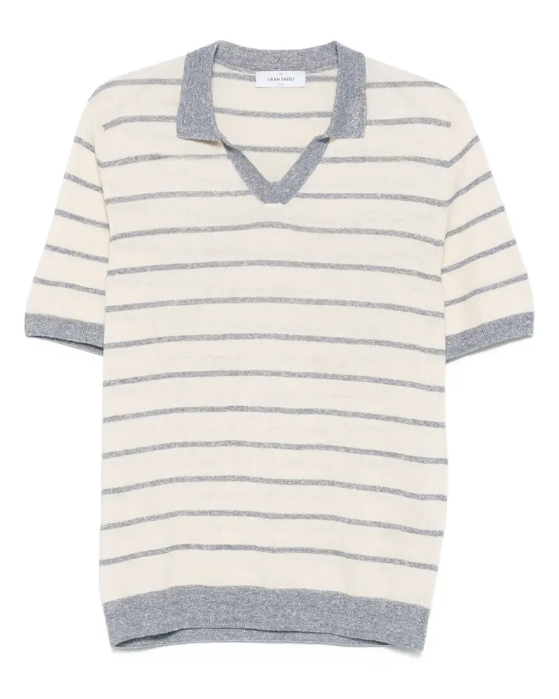 Gran Sasso Gestreiftes Leinen-T-Shirt mit V-Ausschnitt - Nude Nude