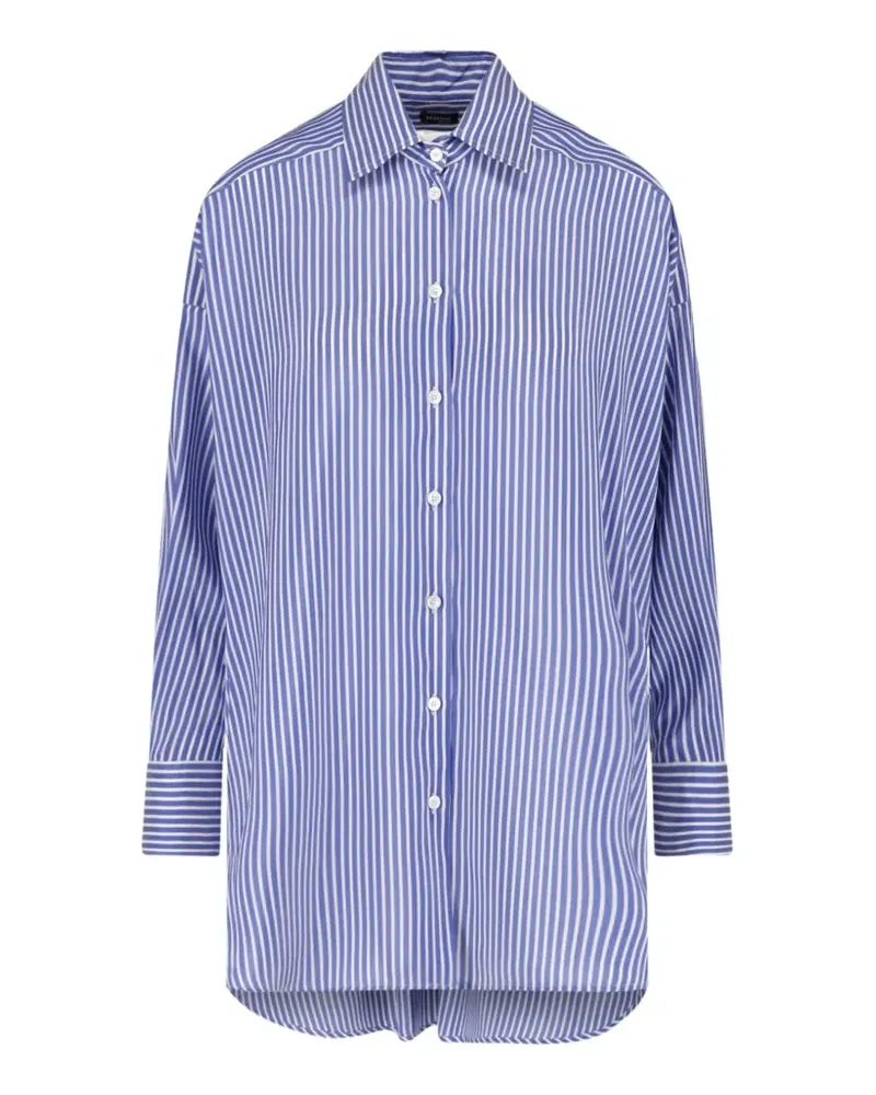 Kiton striped embroidered-logo shirt - Blau Blau