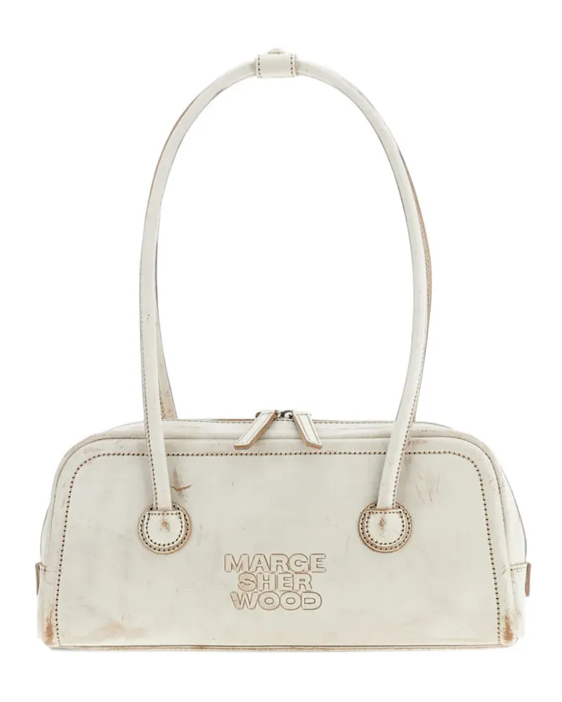Marge Sherwood Soft Boston EW Schultertasche aus Leder im Distressed-Look - Weiß Weiß