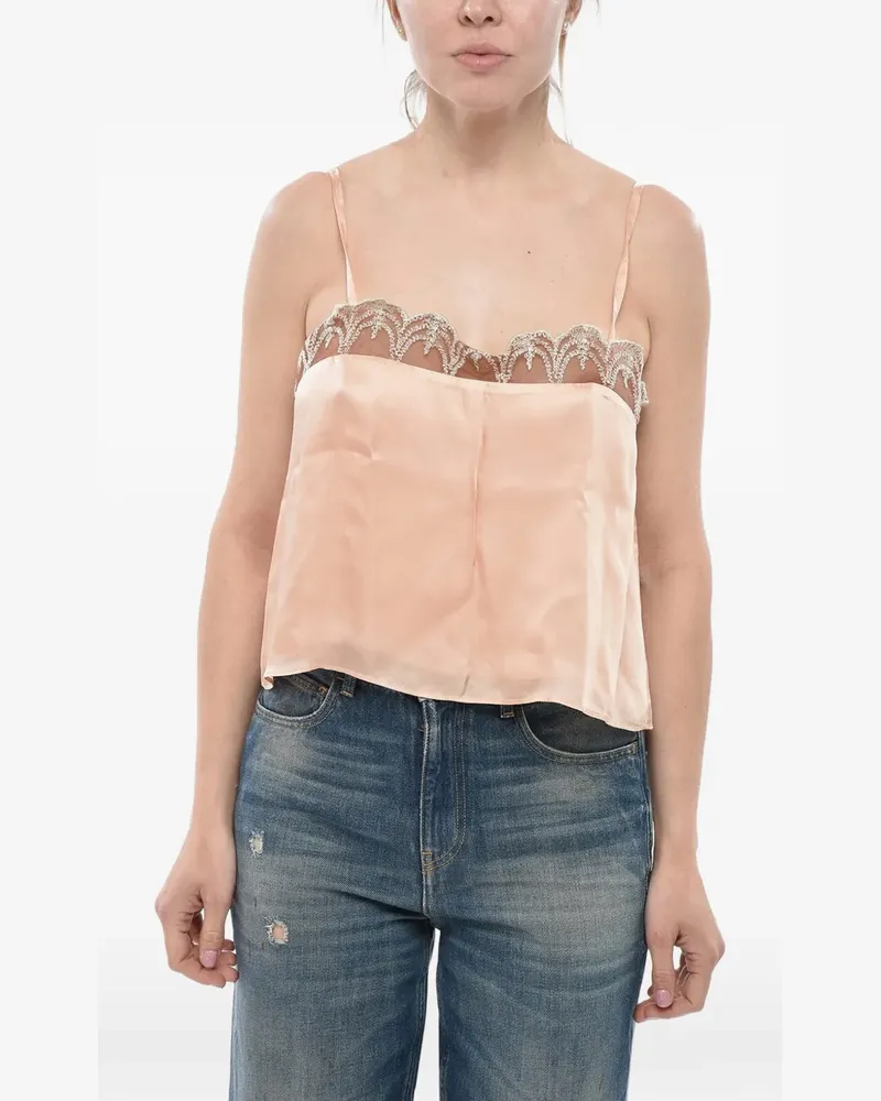 BODE lace-trim satin top - Nude Nude