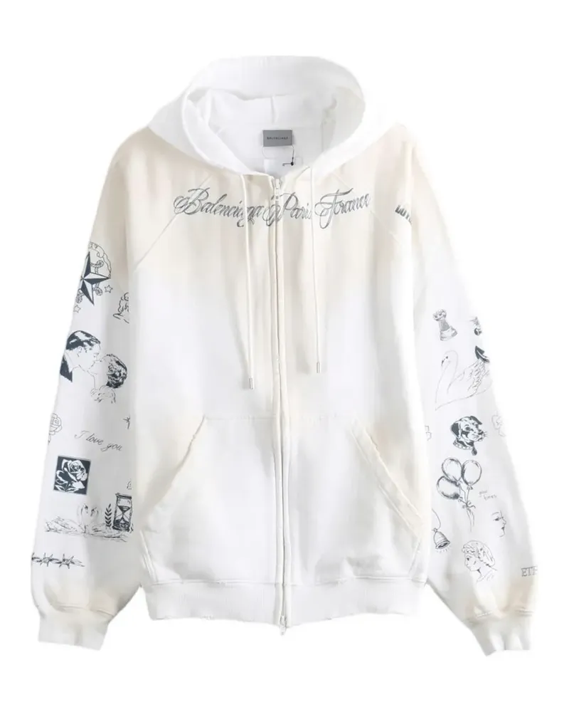 Balenciaga tattoo-print zip-up hoodie - Weiß Weiß