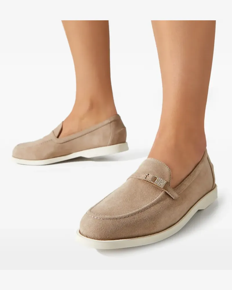 Le Silla Tower crystal-embellished strap loafers - Nude Nude