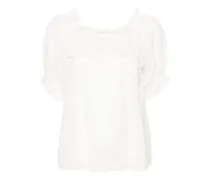 Puffärmel-Bluse mit Spitzendetail - Weiß