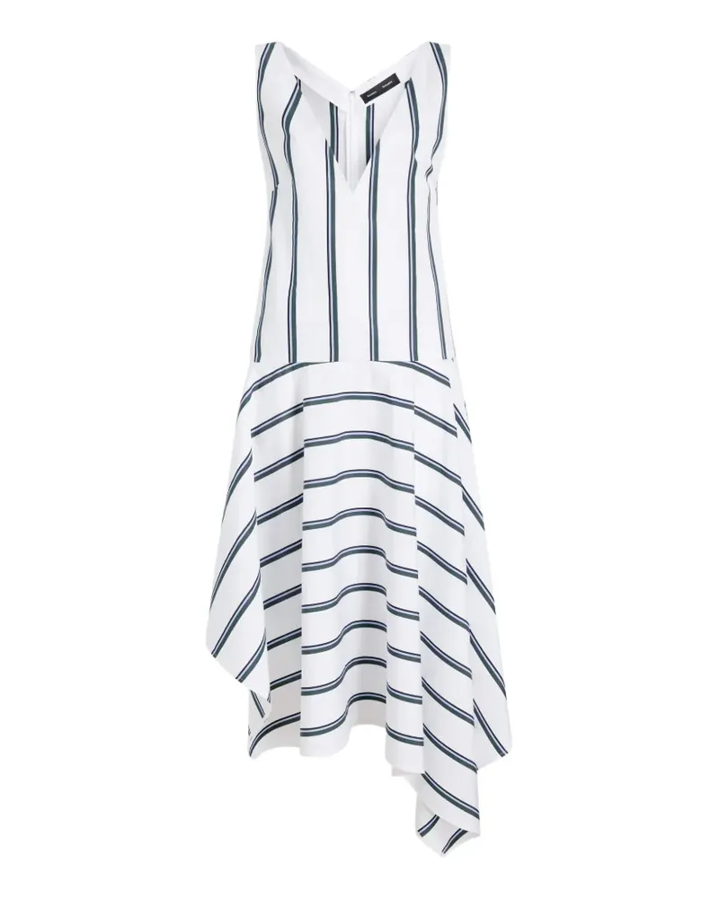 Proenza Schouler Gestreiftes Beatriz Midikleid mit V-Ausschnitt - Weiß Weiß