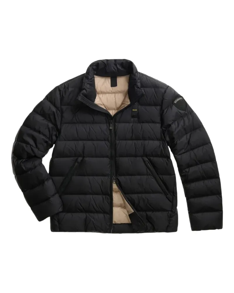 Blauer Gesteppte Jacke mit Logo-Patch - Schwarz Schwarz