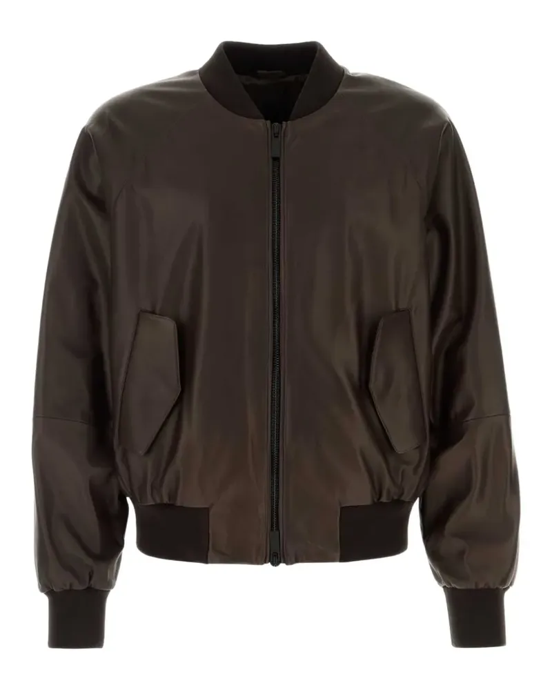 Giorgio Armani leather bomber jacket - Braun Braun