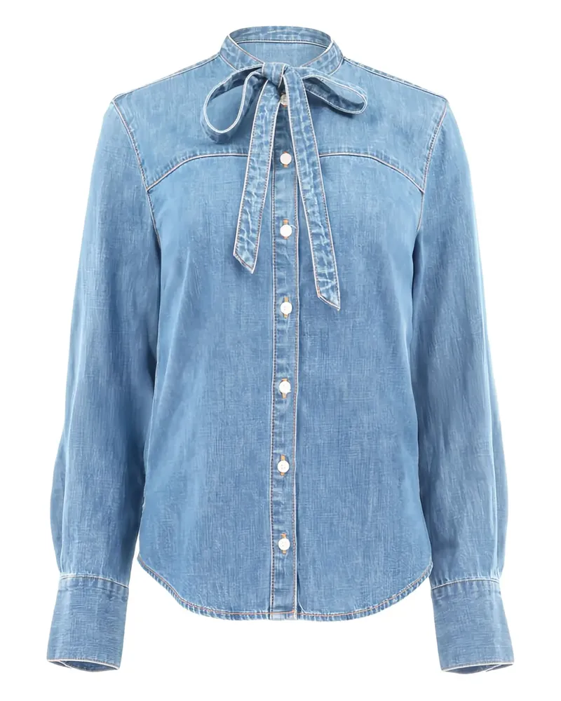 Veronica Beard Gabby Jeanshemd mit Schleifenkragen - Blau Blau