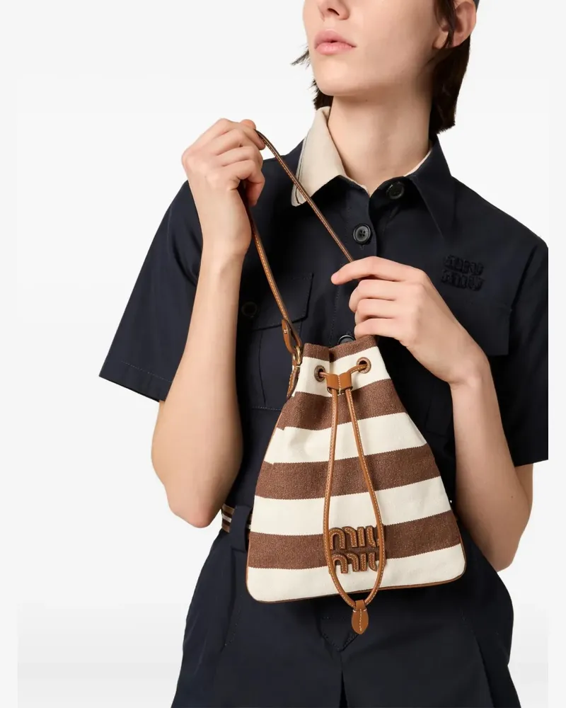 Miu Miu Gestreifte Beuteltasche mit Kordelzug - Braun Braun
