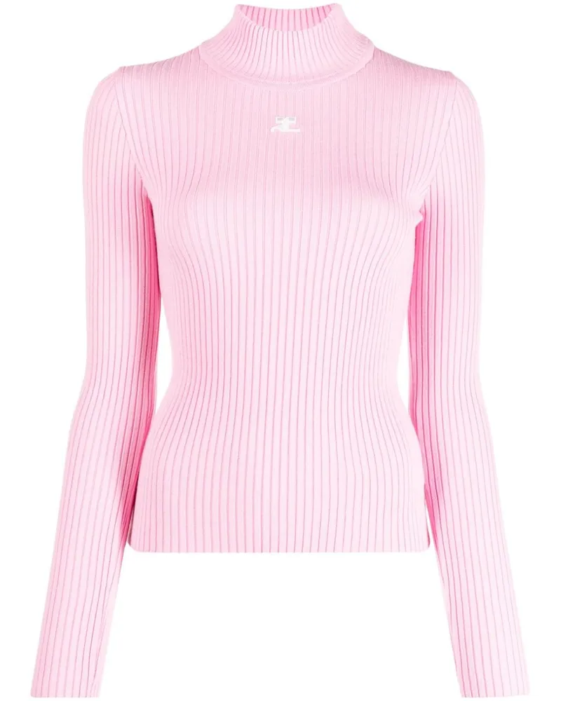 Courrèges Gerippter Pullover mit Logo-Patch - Rosa Rosa