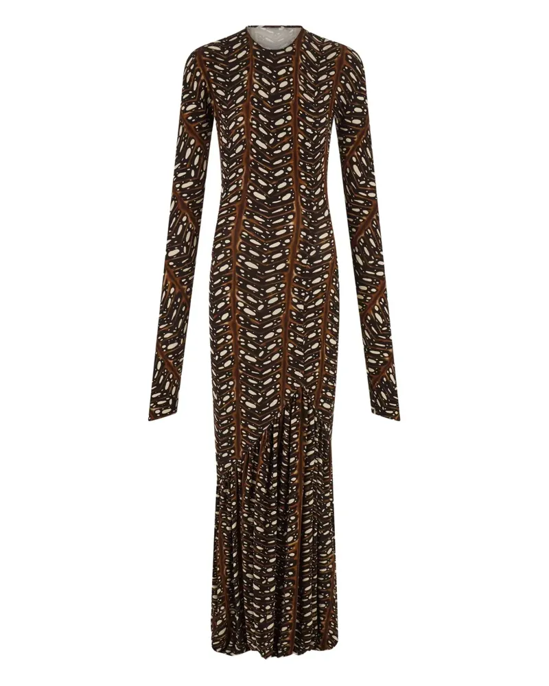 Ferragamo Maxikleid mit Blatt-Print - Braun Braun