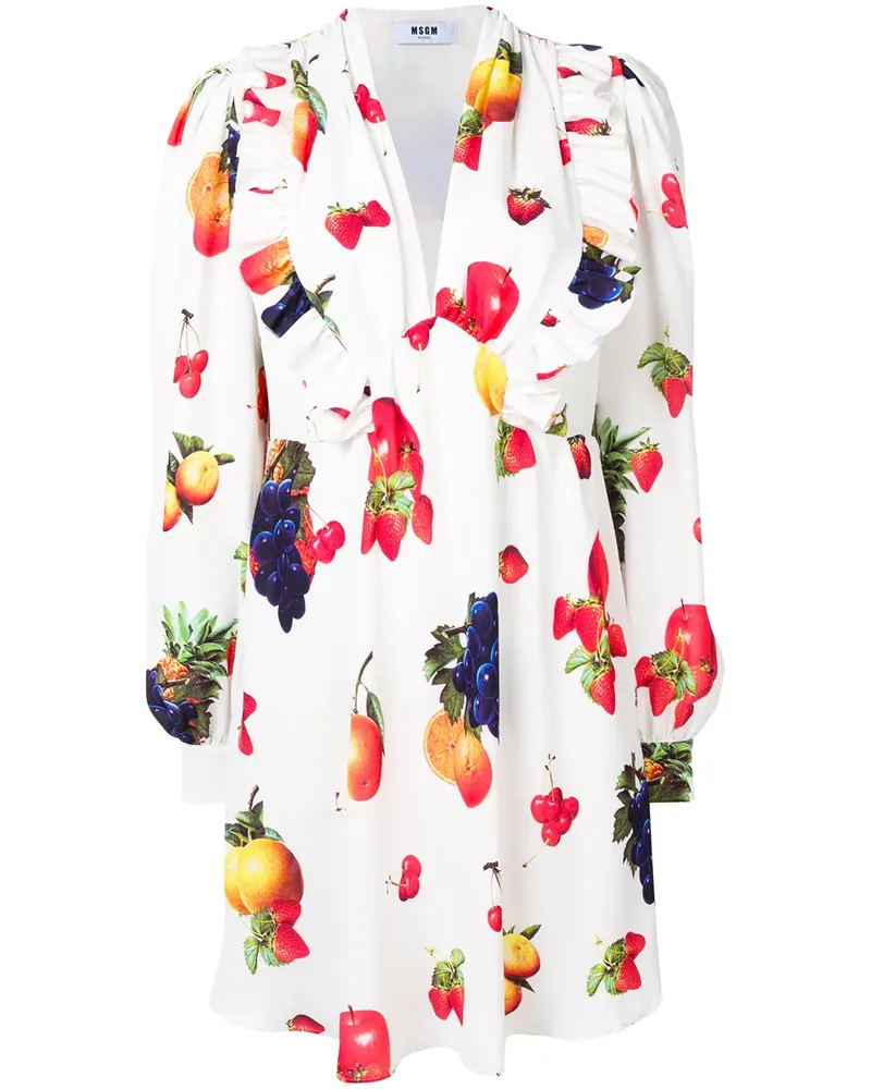 MSGM Midikleid mit Früchte-Print - Weiß Weiß