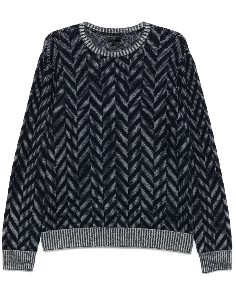 Emporio Armani Pullover mit Fischgrätenmuster - Blau Blau