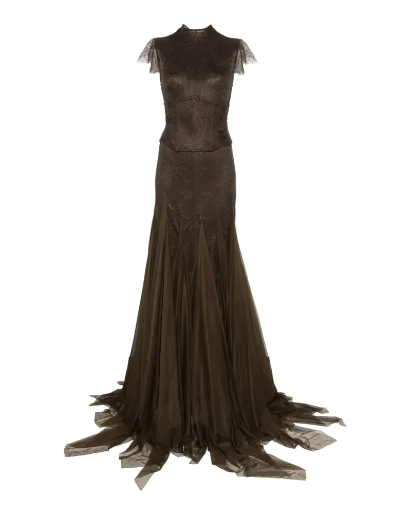 De La Vali Zephyra maxi dress in chocolate brown fine lace - Braun Braun