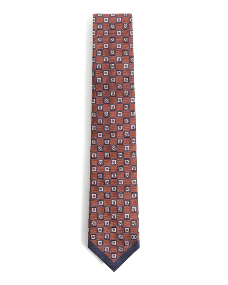 Valentino Garavani Valentie jacquard silk tie with geometric pattern - Braun Braun