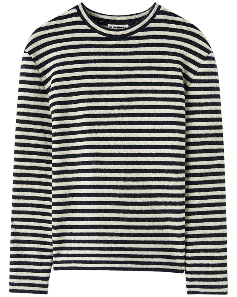 Jil Sander Gestreiftes T-Shirt mit Logo-Patch - Schwarz Schwarz