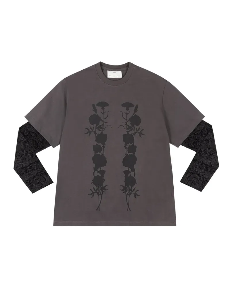 Song For The Mute Black" T-Shirt im Layering-Look mit Blatt-Print - Grau Grau