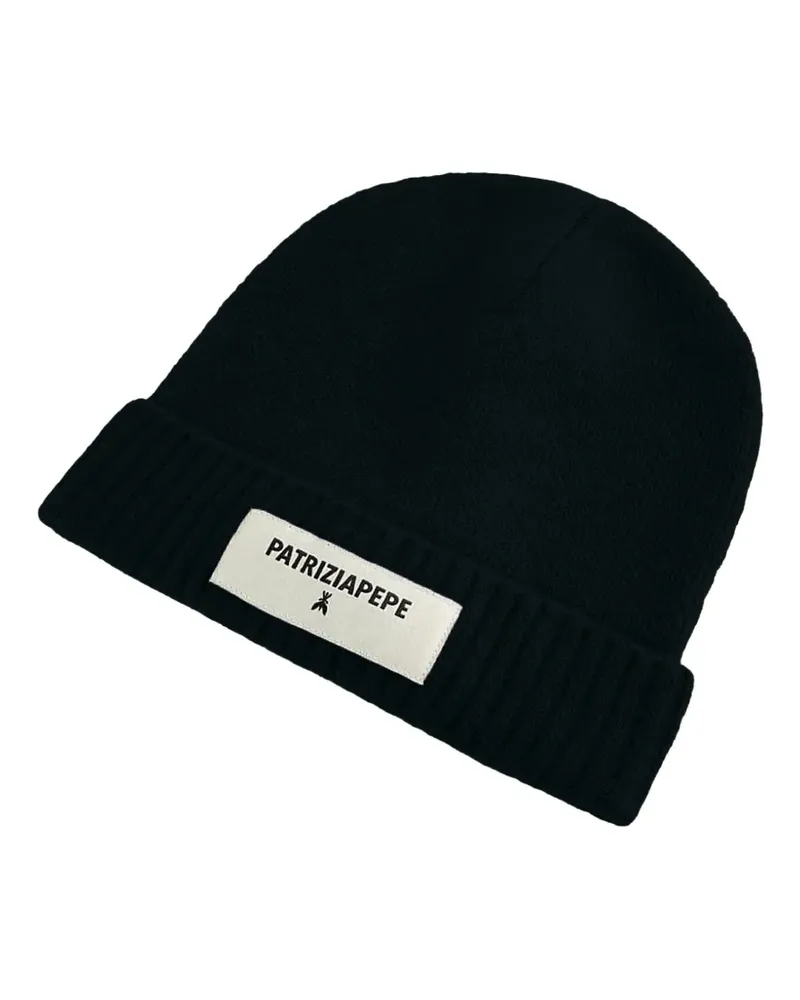 Patrizia Pepe Beanie mit Logo-Patch - Schwarz Schwarz