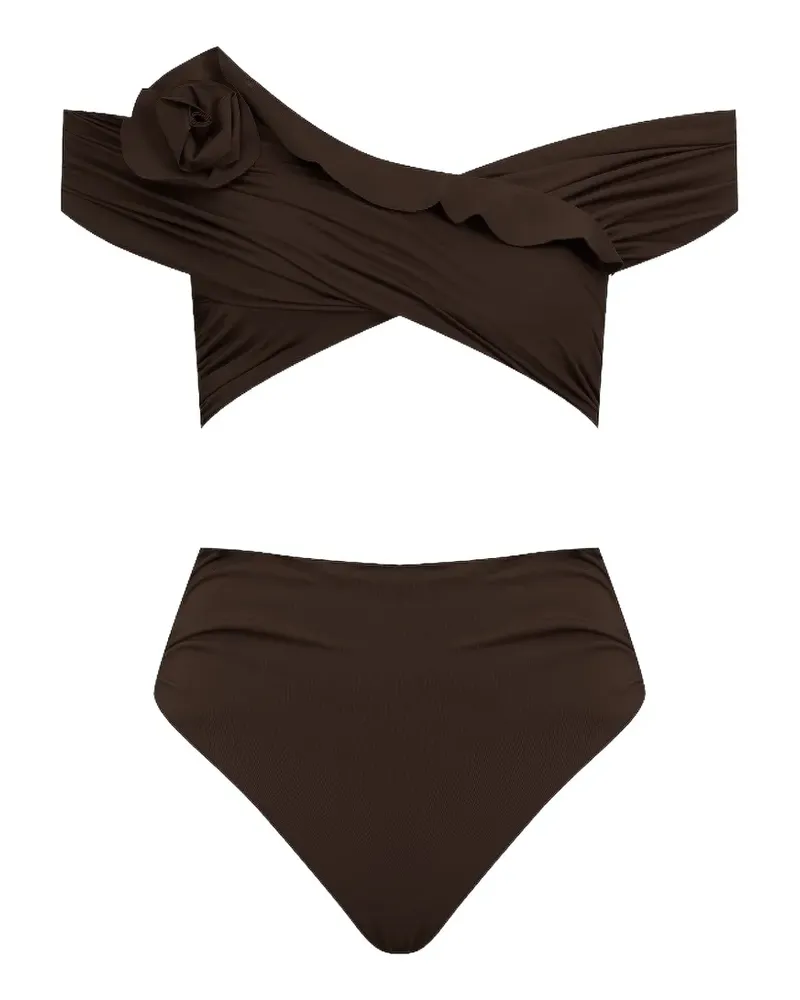 Maygel Coronel Rosy floral-detail off-shoulder bikini set - Braun Braun