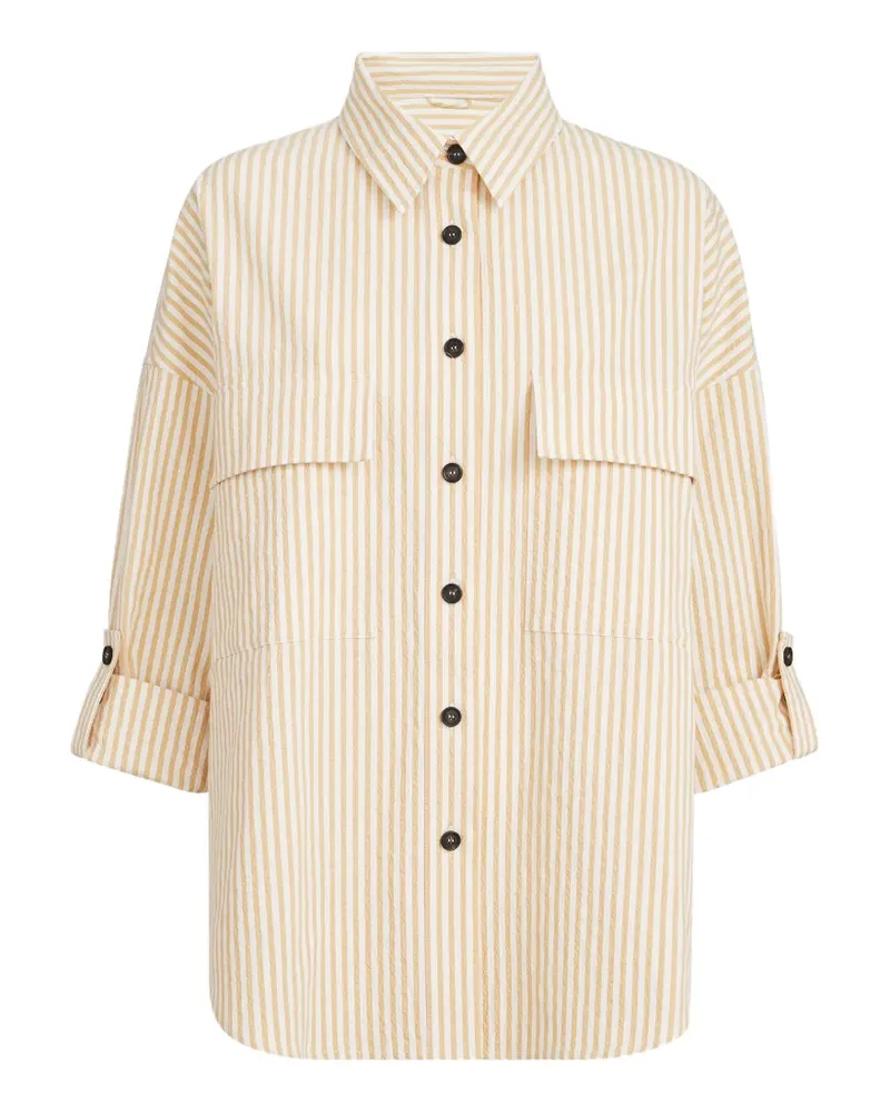 Brunello Cucinelli Gestreiftes Seersucker-Shirt aus Techno-Baumwolle mit Monili - Nude Nude