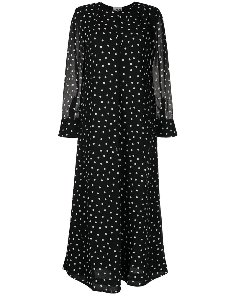 Ganni Midikleid mit Print - Schwarz Schwarz