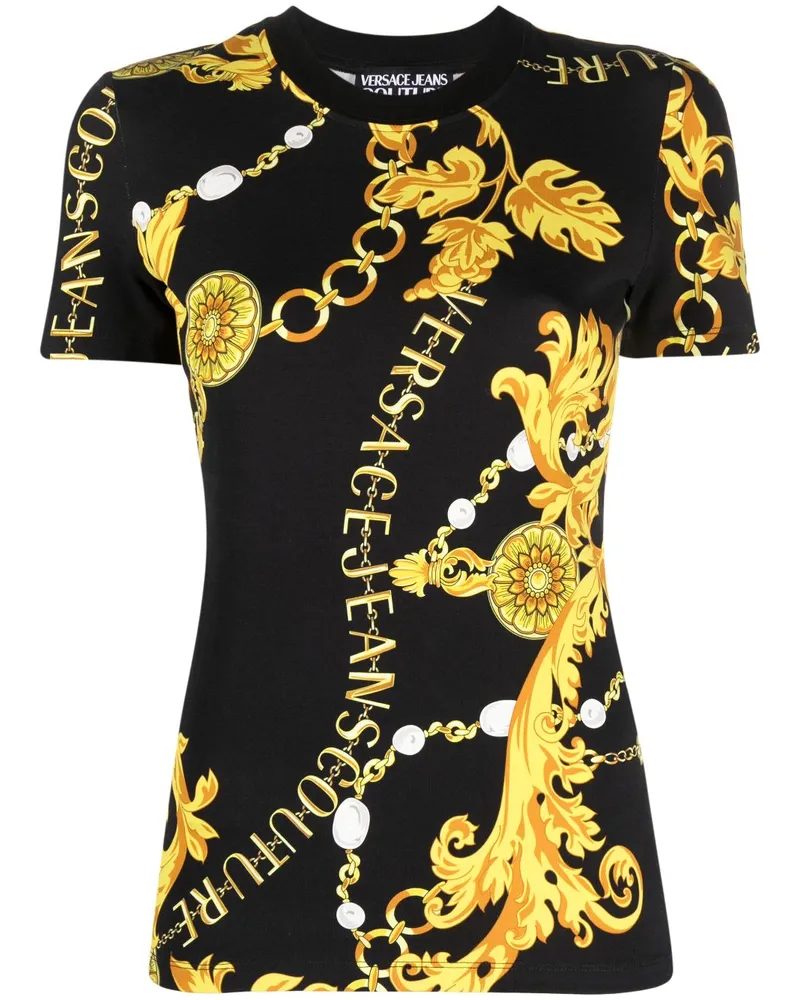 Versace Jeans T-Shirt mit Barock-Print Schwarz